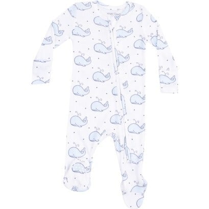 2 Way Zipper Footie, Bubbly Whale Blue