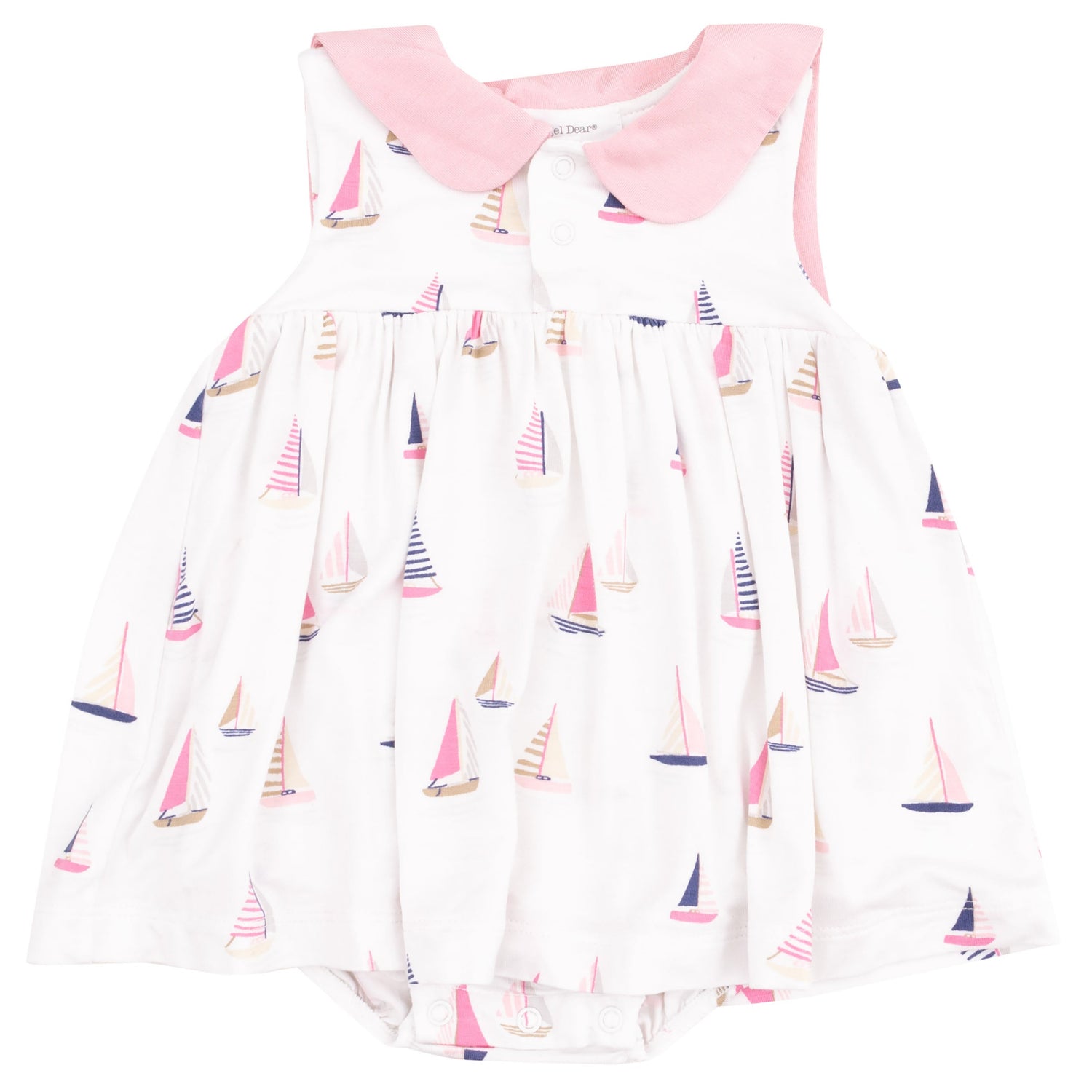 Sailor Bodysuit Dress with Embroidery – Sailboats Pink