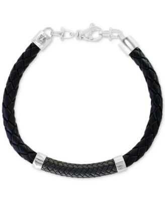 EFFY® Men’s Leather Bracelet in Sterling Silver