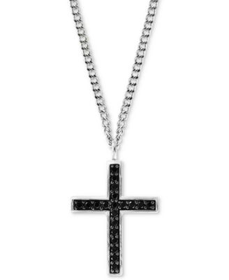 EFFY® Men’s Black Spinel Cross Pendant Necklace 22″ in Sterling Silver