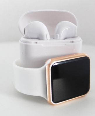 Unisex LED Touch Watch and Wireless Headphones with Portable Charging Case Set