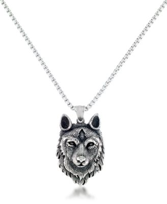 Men’s Wolf Head 24″ Pendant Necklace in Stainless Steel