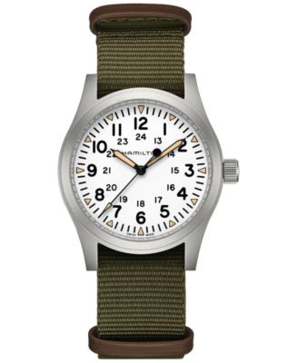 Men’s Swiss Khaki Field Green Textile Strap Watch 42mm