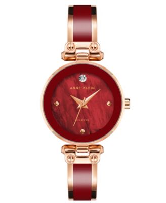 Women’s Three Hand Quartz Rose Gold-tone Alloy and Burgundy Enamel Bangle Watch, 28mm