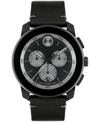 Men’s Bold TR90 Swiss Quartz Chronograph Black Leather Watch 44mm