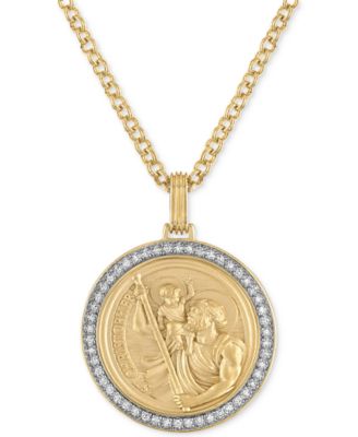 Diamond St. Christopher Medallion 22″ Pendant Necklace (1/4 ct. t.w.) in 18k Gold-Plated Sterling Silver, Created for Macy’s