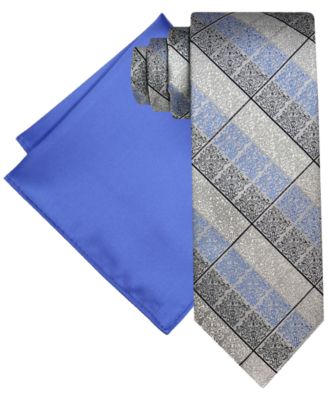 Men’s Ornate Grid Tie & Solid Pocket Square Set