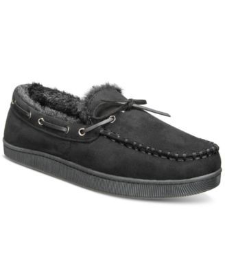 Men’s Faux-Suede Moccasin Slippers with Faux-Fur Lining, Created for Macy’s