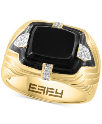 EFFY® Men’s Onyx & Diamond (1/10 ct. t.w.) Ring in Gold-Plated Sterling Silver