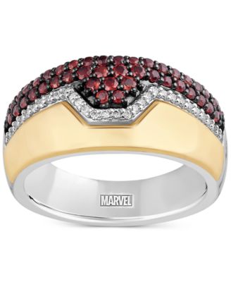 Marvel Men’s Garnet (1 ct. t.w.) & Diamond (1/8 ct. t.w.) Ironman Ring in Sterling Silver & Gold-Plate