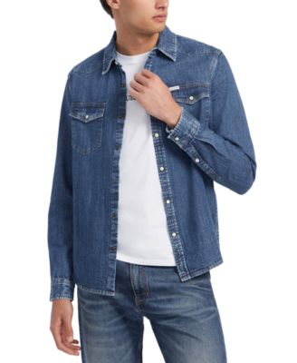 Men’s Slim-Fit Solid Button-Down Denim Shirt