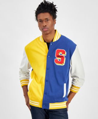 Men’s Snoopy Speed Beagle Colorblocked Fleece Varsity Bomber Jacket