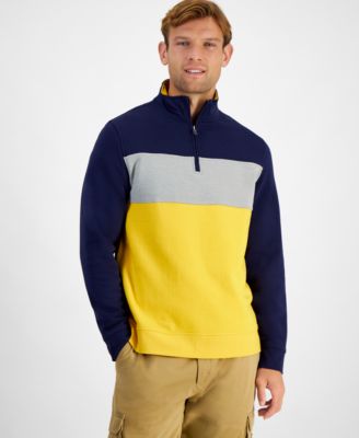 Men’s Quarter-Zip Colorblocked Fleece Sweater, Created for Macy’s