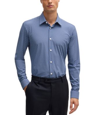 Men’s Slim-Fit Printed Performance Dress Shirt