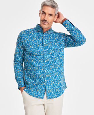 Men’s Floral Poplin Long-Sleeve Button-Down Shirt, Created for Macy’s