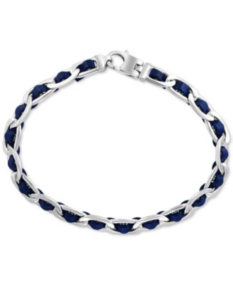 EFFY® Men’s Blue Leather Woven Link Bracelet in Sterling Silver