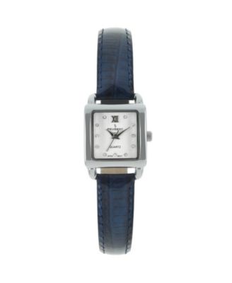 Women’s 20mm Square Watch with Glossy Blue Leather Strap