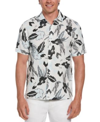 Men’s Short Sleeve Button-Front Abstract Floral Print Shirt