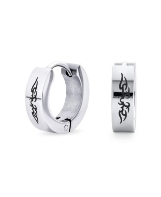 Biker Jewelry Small Spiritual Guardian Angel Wings Huggie Hoop Kpop Earrings For Men Or Women Stainless Steel