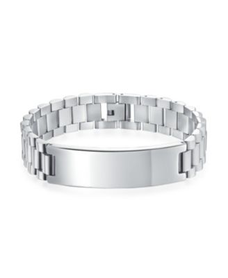 Silver Tone Stainless Steel ID Bracelet with Name Plate for Men – 8 8.5 Inch