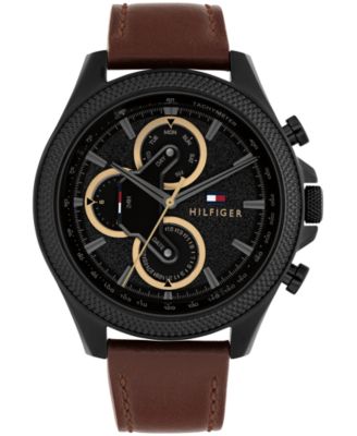 Men’s Multifunction Brown Leather Strap Watch 46mm