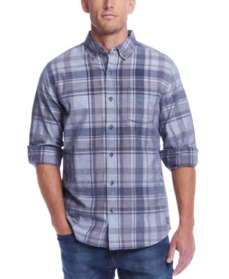 Men’s Distressed Plaid Corduroy Long Sleeve Button Down Shirt