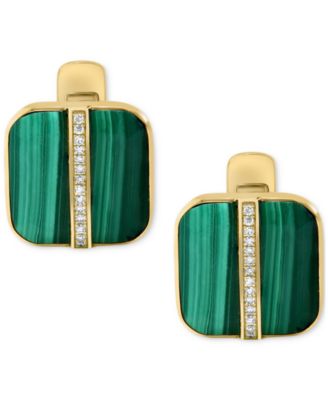 EFFY® Men’s Malachite & Diamond (1/6 ct. t.w.) Cufflinks in Gold-Plated Sterling Silver