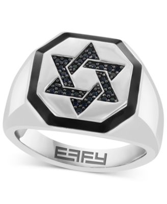 EFFY® Men’s Black Spinel (1/6 ct. t.w.) & Black Enamel Star of David Ring in Sterling Silver