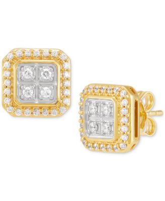 Men’s Lab Grown Diamond Square Halo Cluster Stud Earrings (1/2 ct. t.w.) in 10k Gold