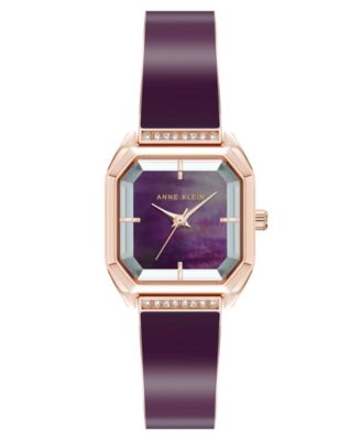 Women’s Quartz Premium Crystal Burgundy Enamel and Rose Gold-Tone Alloy Metal Bangle Watch, 23mm