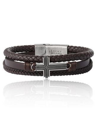 Braided Leather Bracelet with Cross – Brown Leather Wrap Bracelet for Men