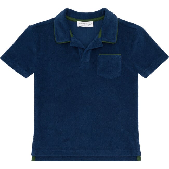 unisex navy french terry polo with evergreen trim