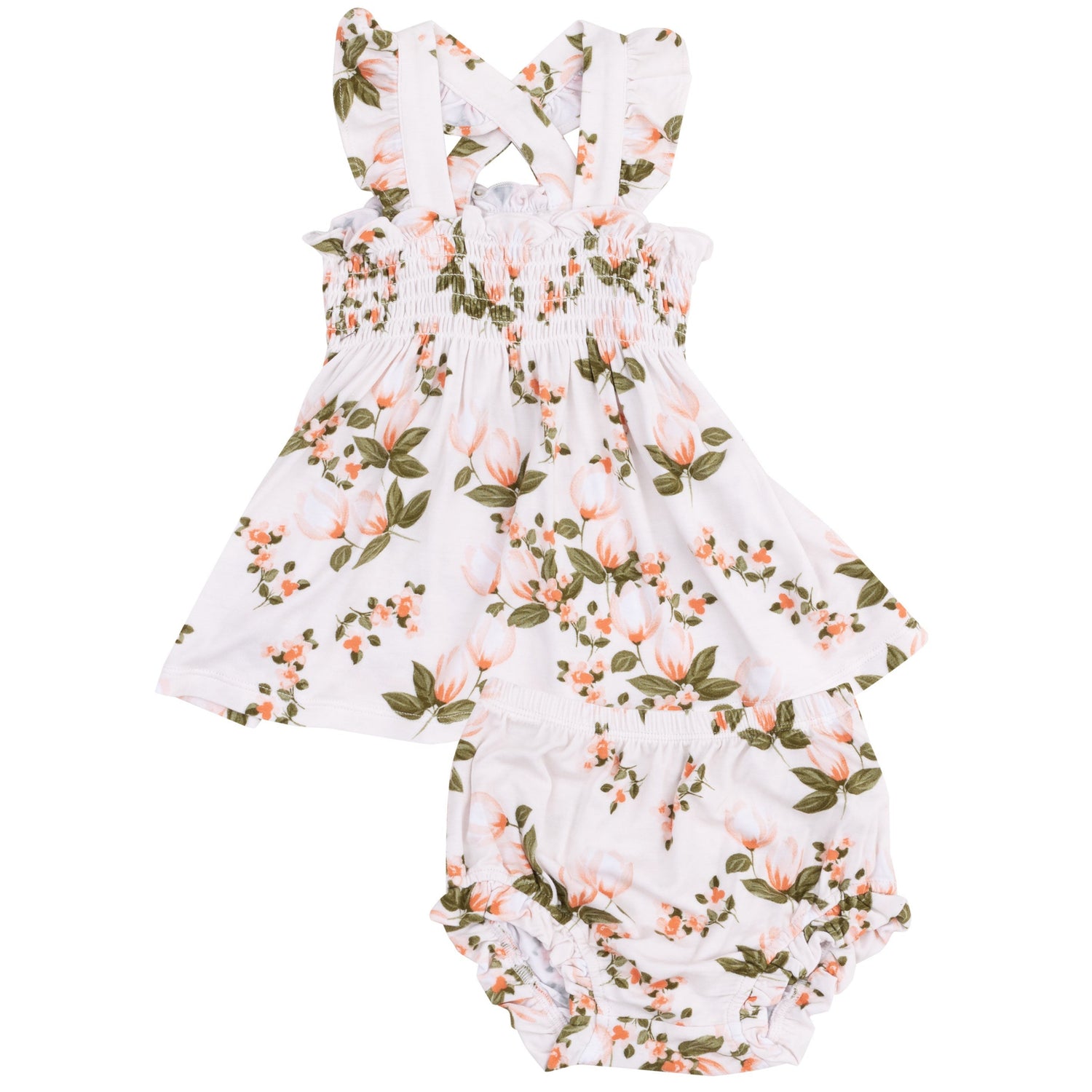 Ruffle Strap Smocked Top and Diaper Cover – Floating Magnolia