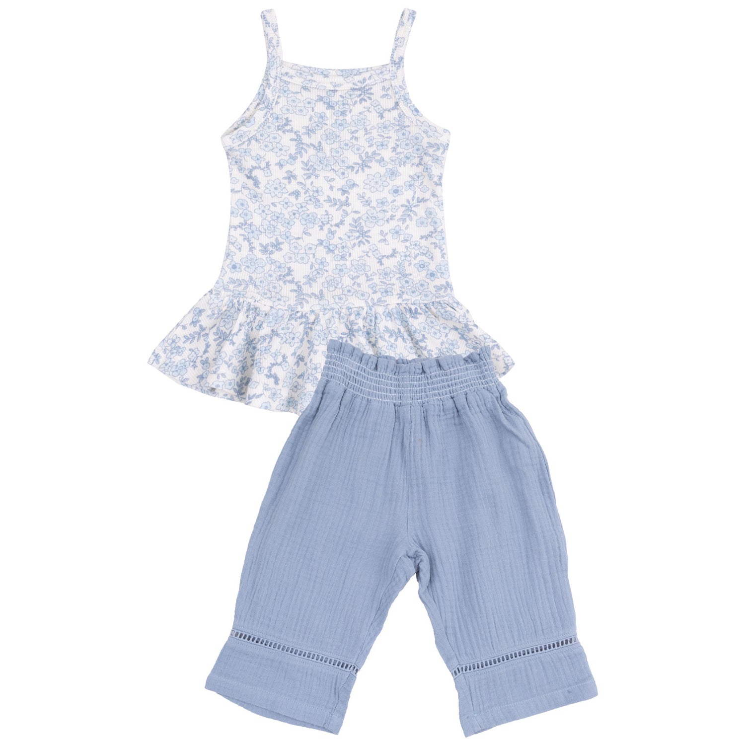 Peplum Tank and Smocked Waist Pants – Blue Calico Floral