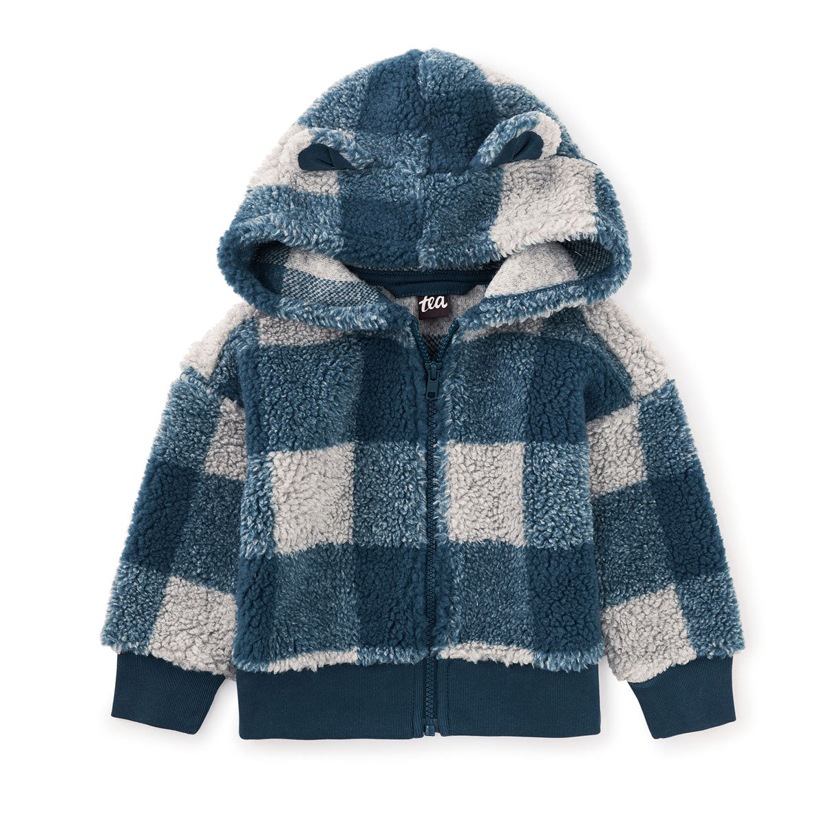 Teddy Fleece Bear Ears Jacket – Buffalo Plaid – Teal – FINAL SALE