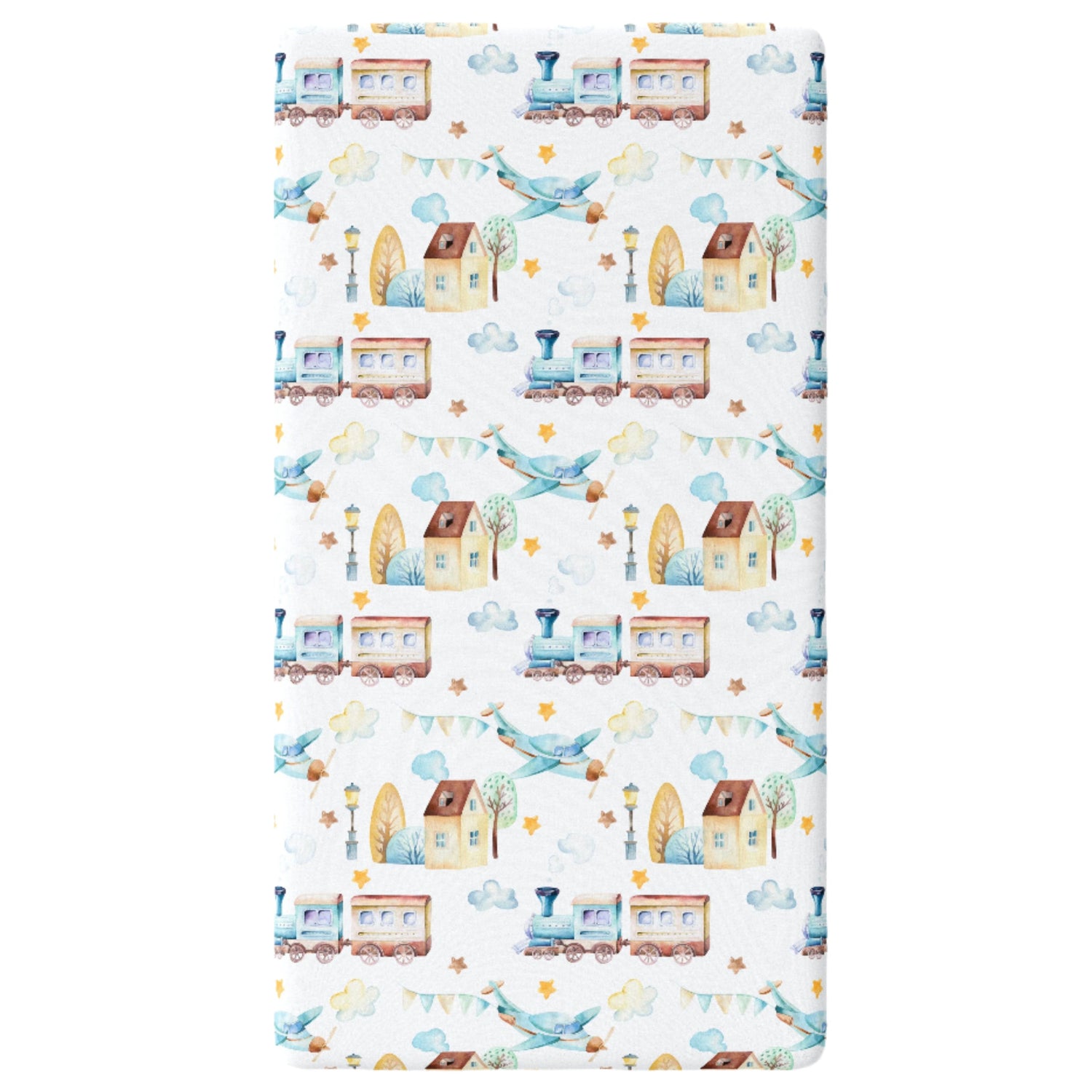 Fitted Crib Sheet – Airplane & Train