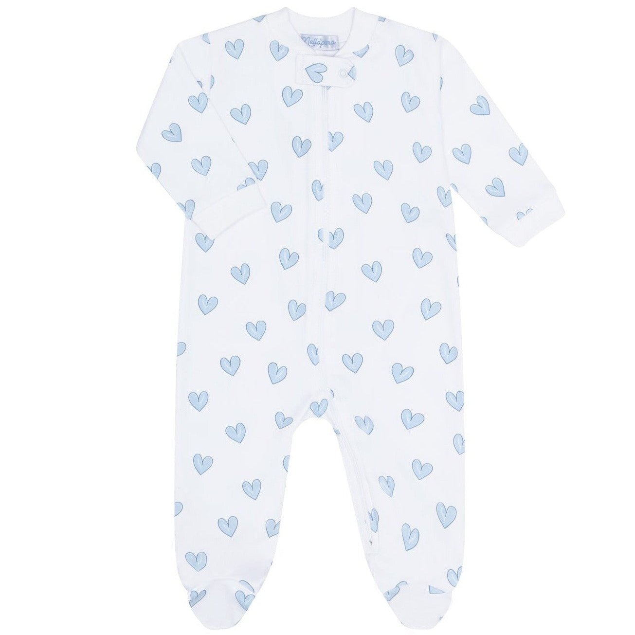 Blue Heart Print Zipper Footie