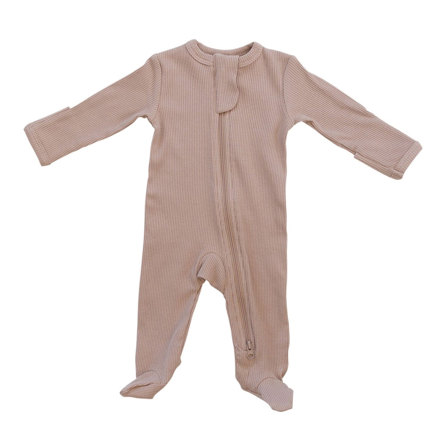 Organic Cotton Ribbed Zipper Pajama – Pale Pink