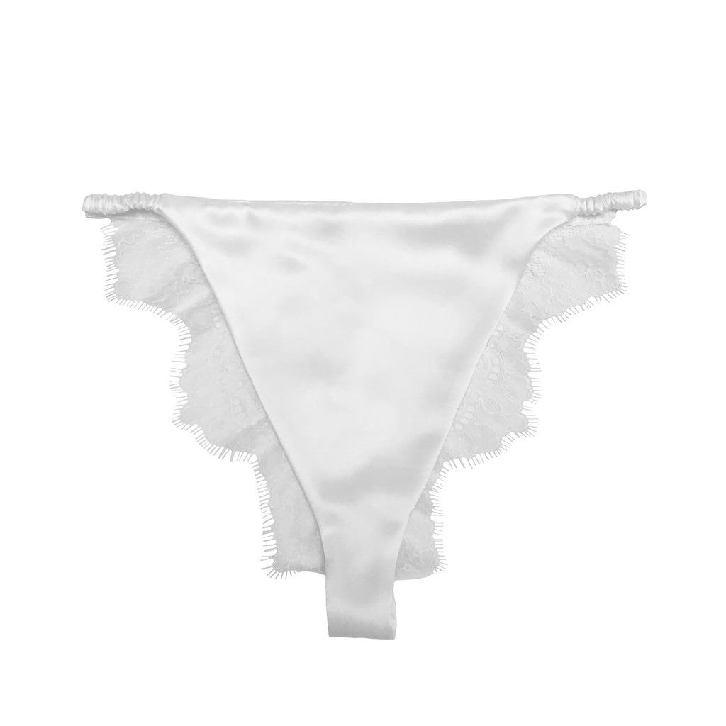 Caudry Lace Brief in Pearl Silk u0026 White