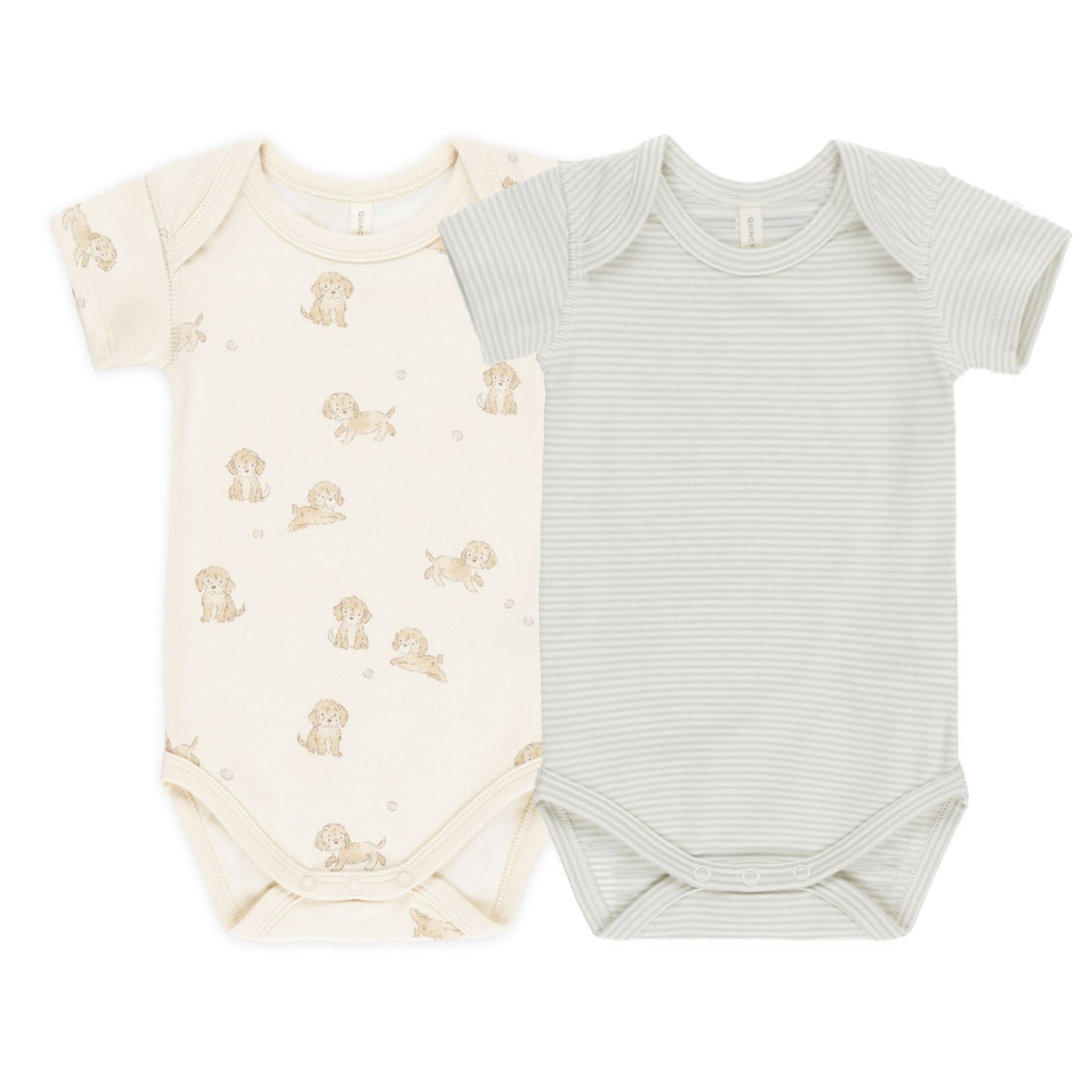 Short Sleeve Bodysuit – 2 Pack – Puppies / Sky Micro Stripe