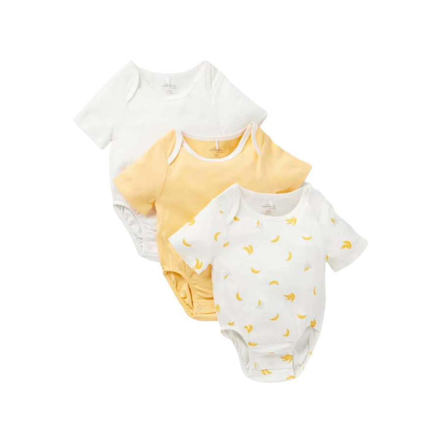 Banana Short Sleeve Bodysuit 3-pack