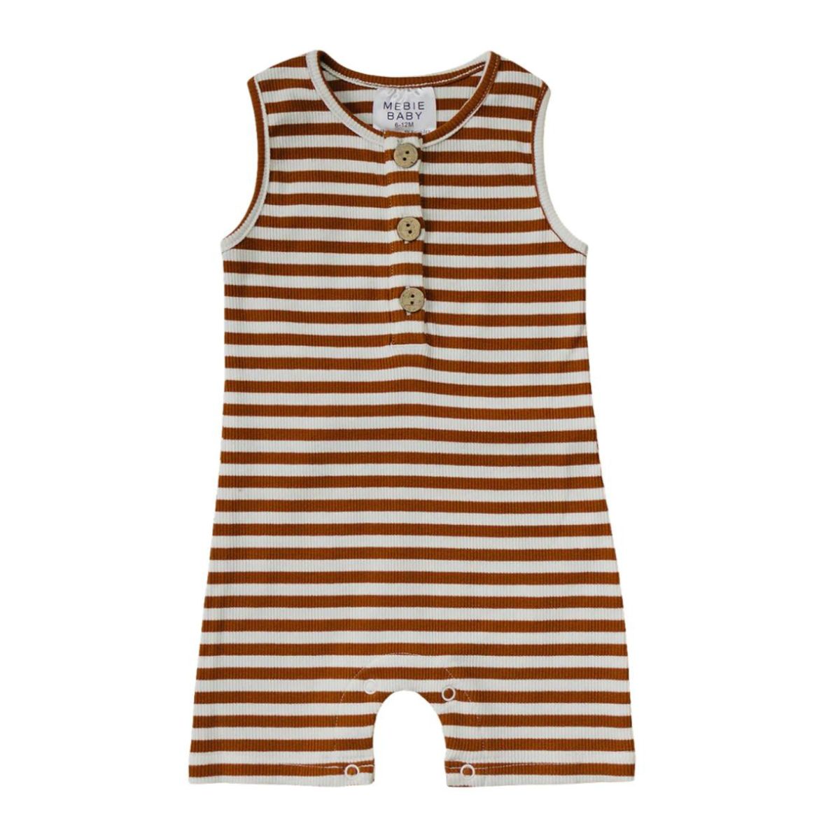 Ribbed Short Romper – Honey + White Striped