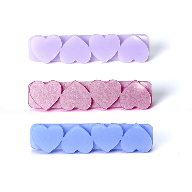 Hearts Trio Satin Pink Blue Purple Hair Clips