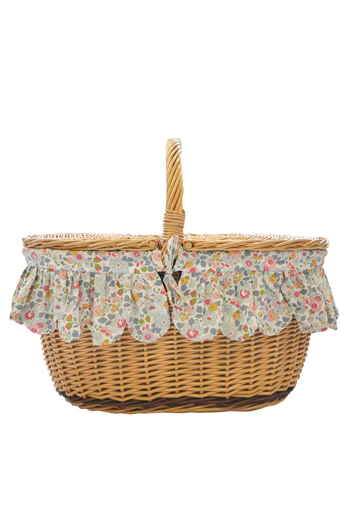 Oval Picnic Basket Made With Liberty Fabric in Betsy Grey